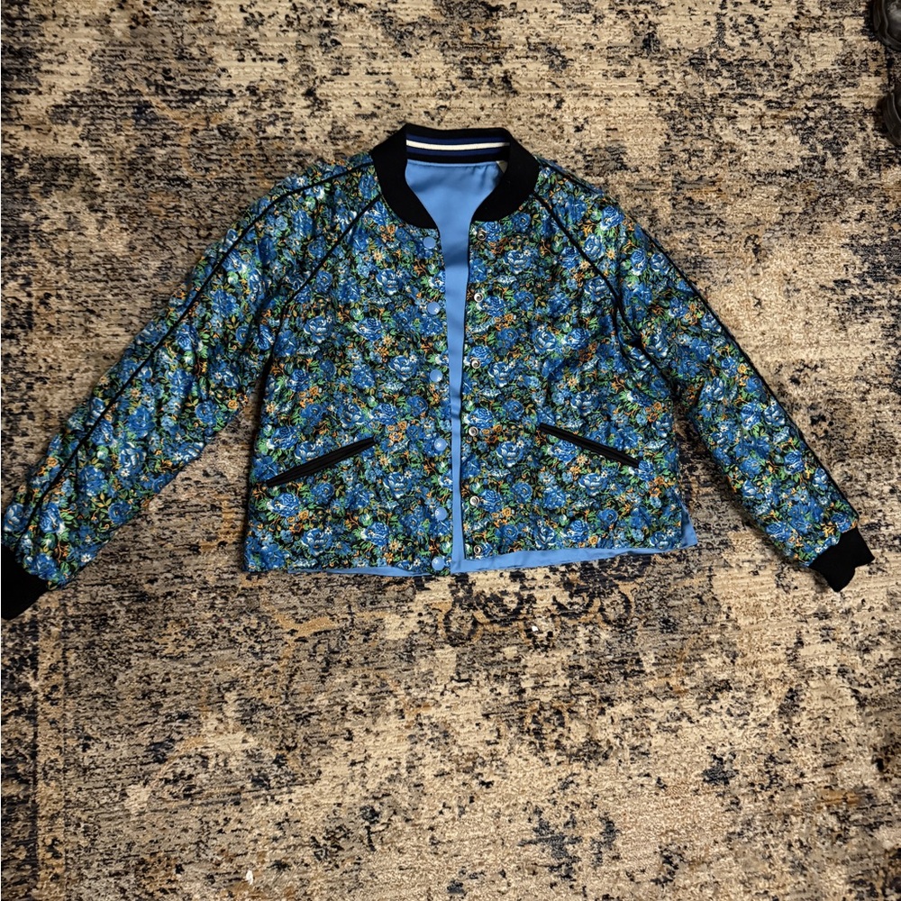 Coach Satin Reversible Floral Varsity Bomber Cropped Jacket